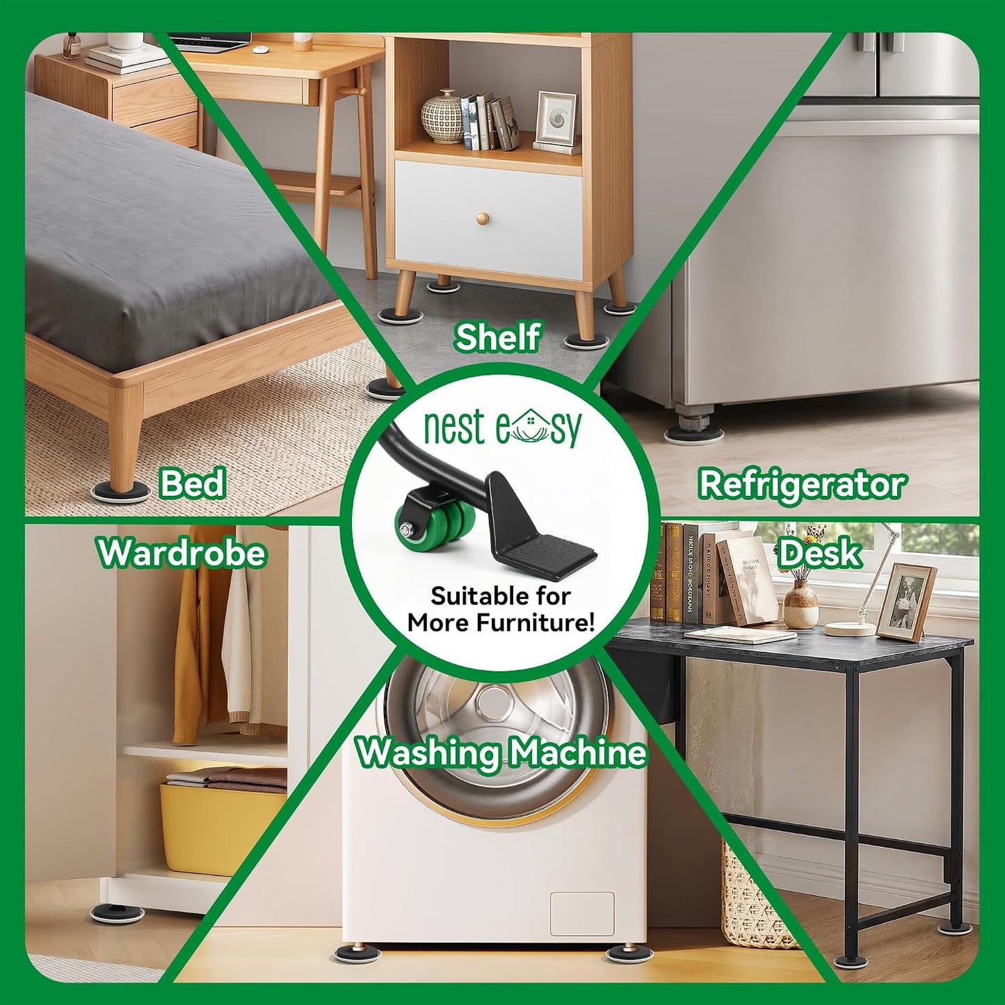 Furniture Lifter Tool 8-Pack of 3.5" Sliders, Save 80% Effort | Complete Moving Kit with Cushioned Pad - Effortlessly Moves Sofas, Couches & Appliances on Carpet or Hardwood Floors Safely