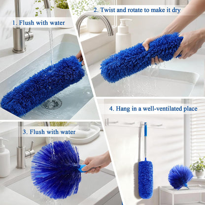 Cobweb Duster with Extension Pole 100 inches, Dusters for Cleaning with 2 Duster Heads, Washable Microfiber Feather Duster for Cleaning Ceiling Fan, High Ceiling, Blinds, Furniture & Cars