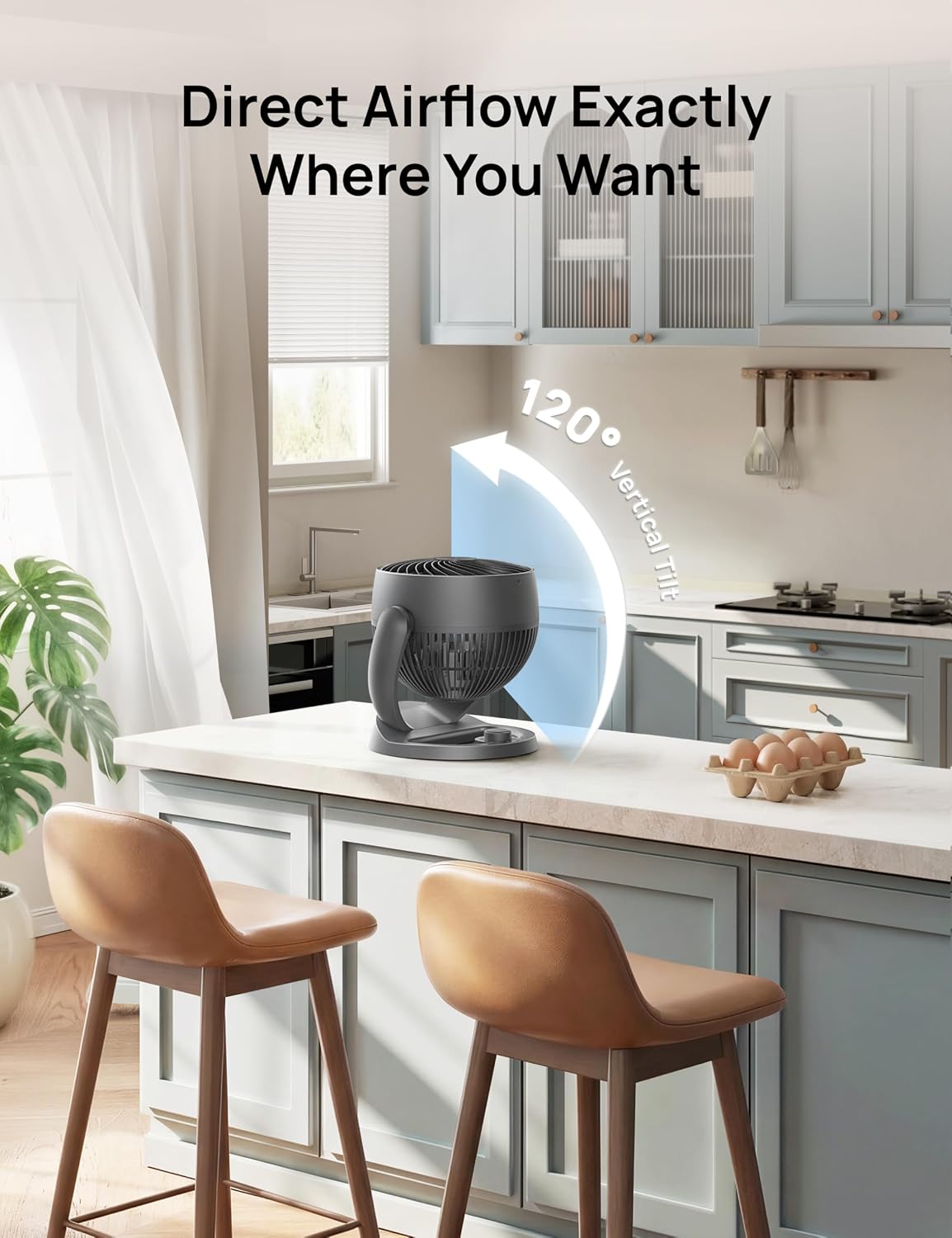 DREO Fan for Bedroom, 12 Inches, 70ft Powerful Airflow, 25db Quiet Table Air Circulator Fans for Whole Room, 120° Adjustable Tilt, 3 Speeds, Desktop Fan for Home, Office, Kitchen