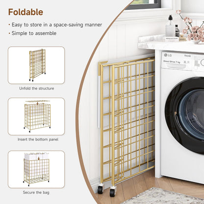 90L Laundry Basket with Wheels, Large Capacity Laundry Hamper with Removable Liner Bags, Heavy Duty Laundry Sorter with Solid Wood Lid & Leather Handles, Grey