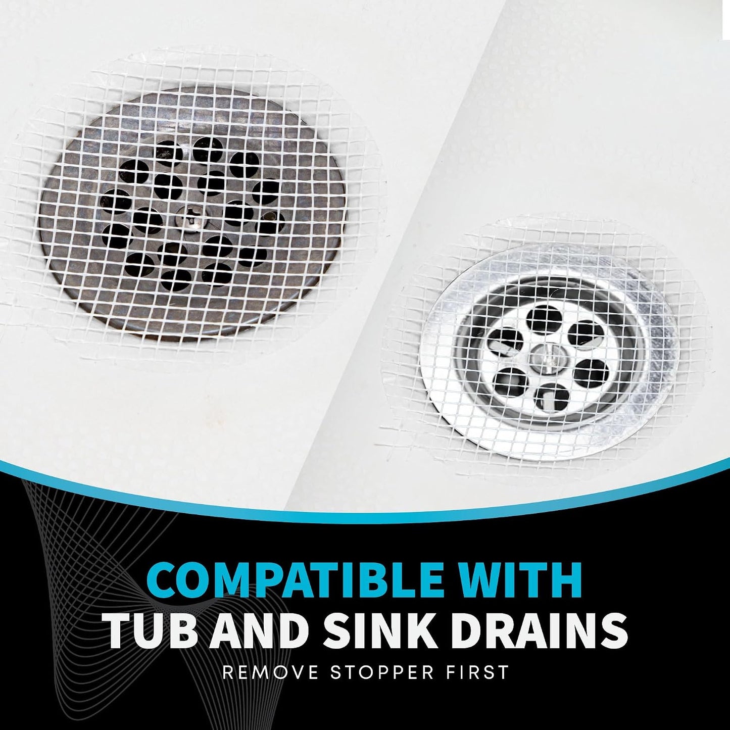 TubShroom 26 Pack Square Disposable Drain Cover - Hair Catcher Mesh Sticker Strainers for Shower Bathtub and Bathroom - Hair Catcher Sticker Drain Protector - Half Year Supply