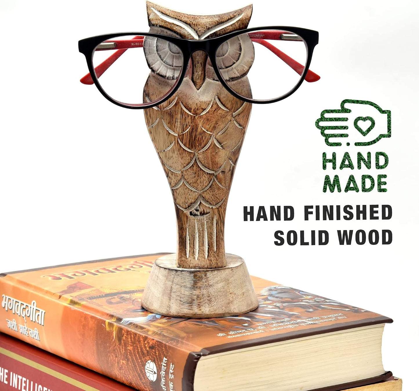 KSJONE Gift Packaged Unique Owl Spectacle Holder Wooden Eye glasses Stand Handmade Gift for Women and Men Home Office Gift for Teacher Him Her Mom Dad Desk Organizer for All Ages Unique Fathers Gift