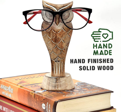 KSJONE Gift Packaged Unique Owl Spectacle Holder Wooden Eye glasses Stand Handmade Gift for Women and Men Home Office Gift for Teacher Him Her Mom Dad Desk Organizer for All Ages Unique Fathers Gift