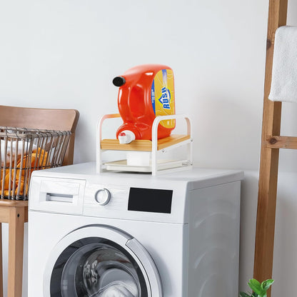Laundry Detergent Holder Stand, Liquid Detergent Dispenser Shelf Organizer with Cleanable Drip Tray, Liquid Holder Stand Catcher for Laundry Room Organization and Storage (Flat-BlackWhite)