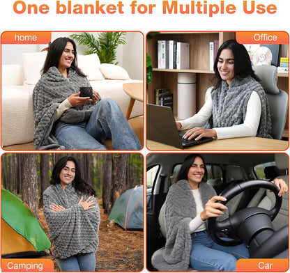 Cordless Battery Operated Heated Blanket, Wearable Heating Throw for Car,Camping,Office Warm Gift Machine Washable Super Cozy Soft Blanket with 10000 mAh Battery Pack 3 Heating Levels 63" X 35"