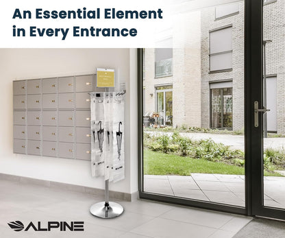 Alpine Wet Umbrella Bags Disposable With Stand and Free 100 Umbrella Bag | Corrosion Reistant Stainless Steel, Commercial, Heavy Duty for Entryway in Lobbies and Businesses