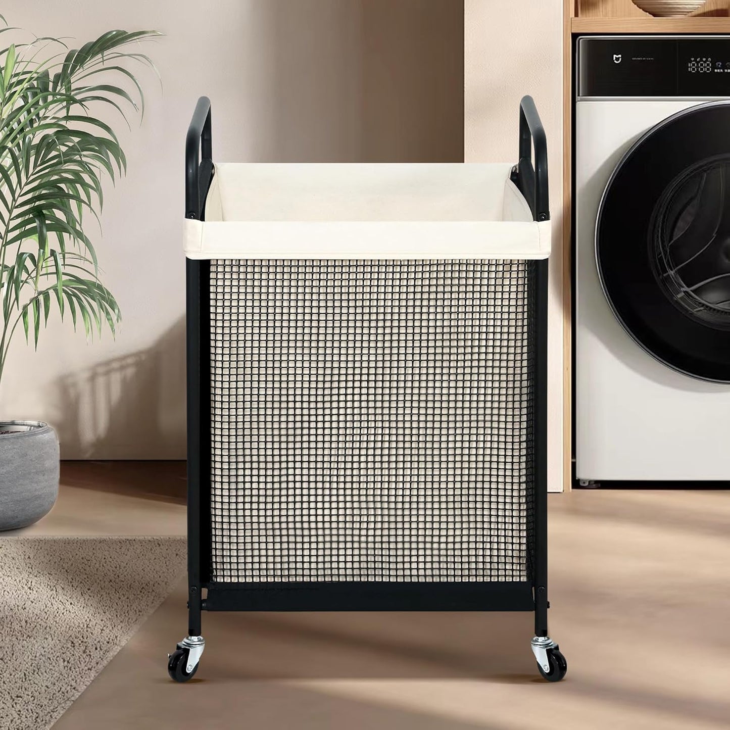 STO STO Laundry Hamper 2 Section, 100L Rolling Laundry Sorter Cart with Removable and Washable Liner Bag, Clothes Hamper with Wheels and Metal Handle for Laundry Room and Bedroom