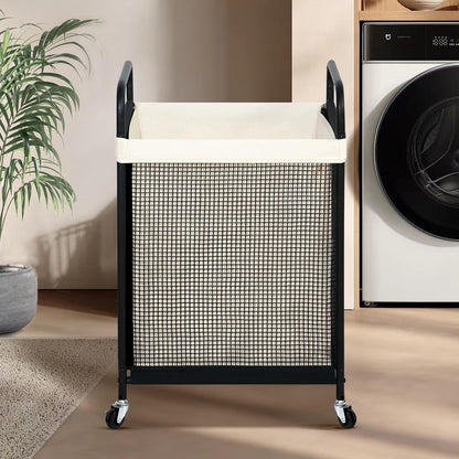 STO STO Laundry Hamper 2 Section, 100L Rolling Laundry Sorter Cart with Removable and Washable Liner Bag, Clothes Hamper with Wheels and Metal Handle for Laundry Room and Bedroom