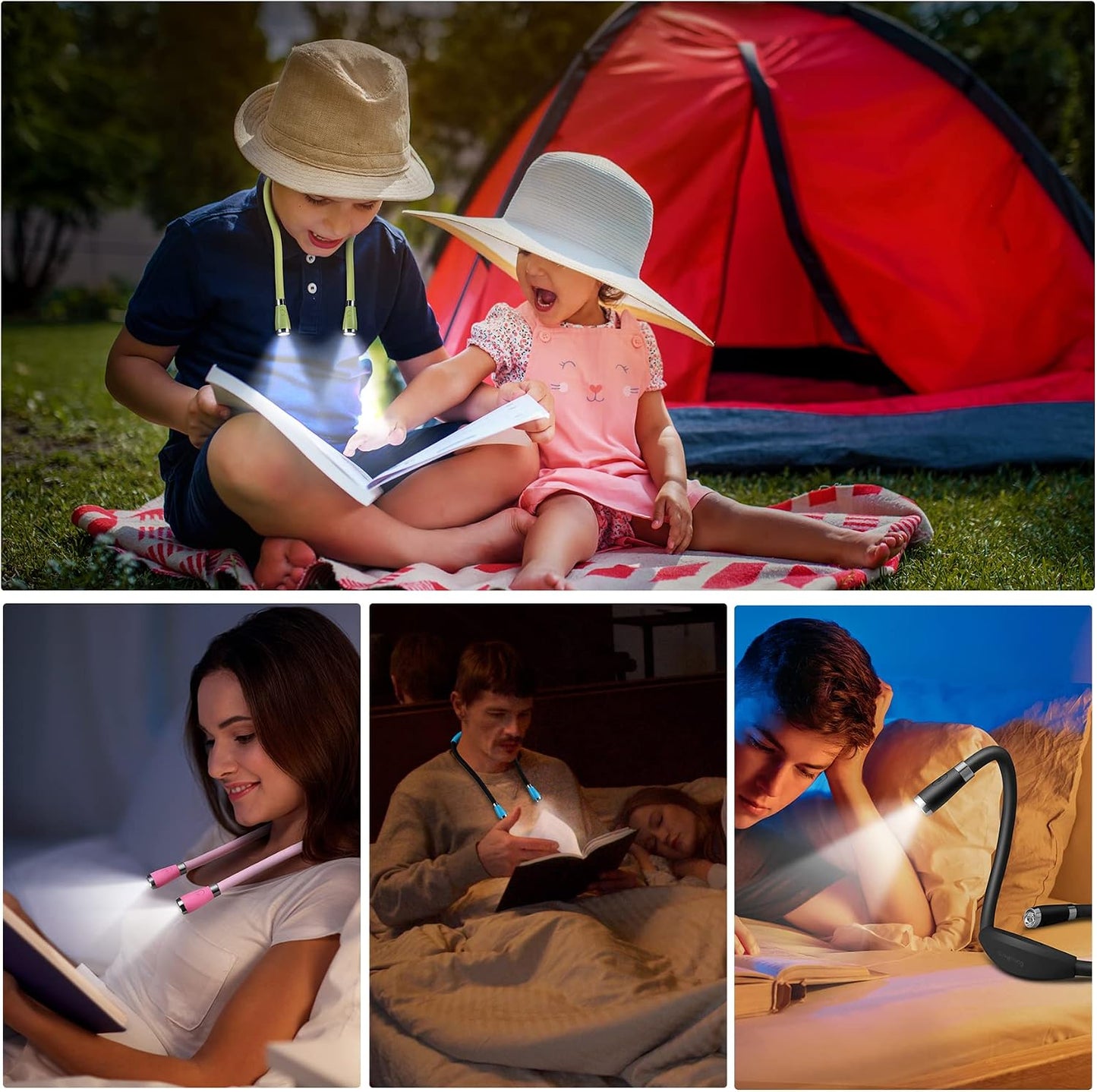 Neck Book Light LED Reading Lamp USB-C Rechargeable, Hands Free, 4 LED Bulbs, 4 Adjustable Brightness, for Reading in Bed or Reading in Car (Green)