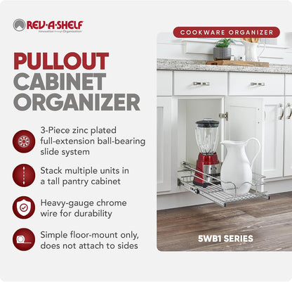 Rev-A-Shelf Pullout Organizer for Cabinets, Min Opening Width of 18" | STwo-Tier Steel Shelf for Kitchen or Vanity Cabinet Organization, Heavy Gauge Wire Slide Out Storage Basket, 5WB2-1822CR-1