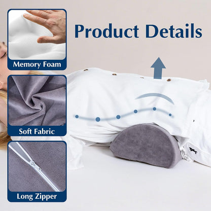 Knee Pillow for Back Sleeping, Grey | Memory Foam Bolster, Pain Relief, Half Moon Shape, For Legs & Under Knee