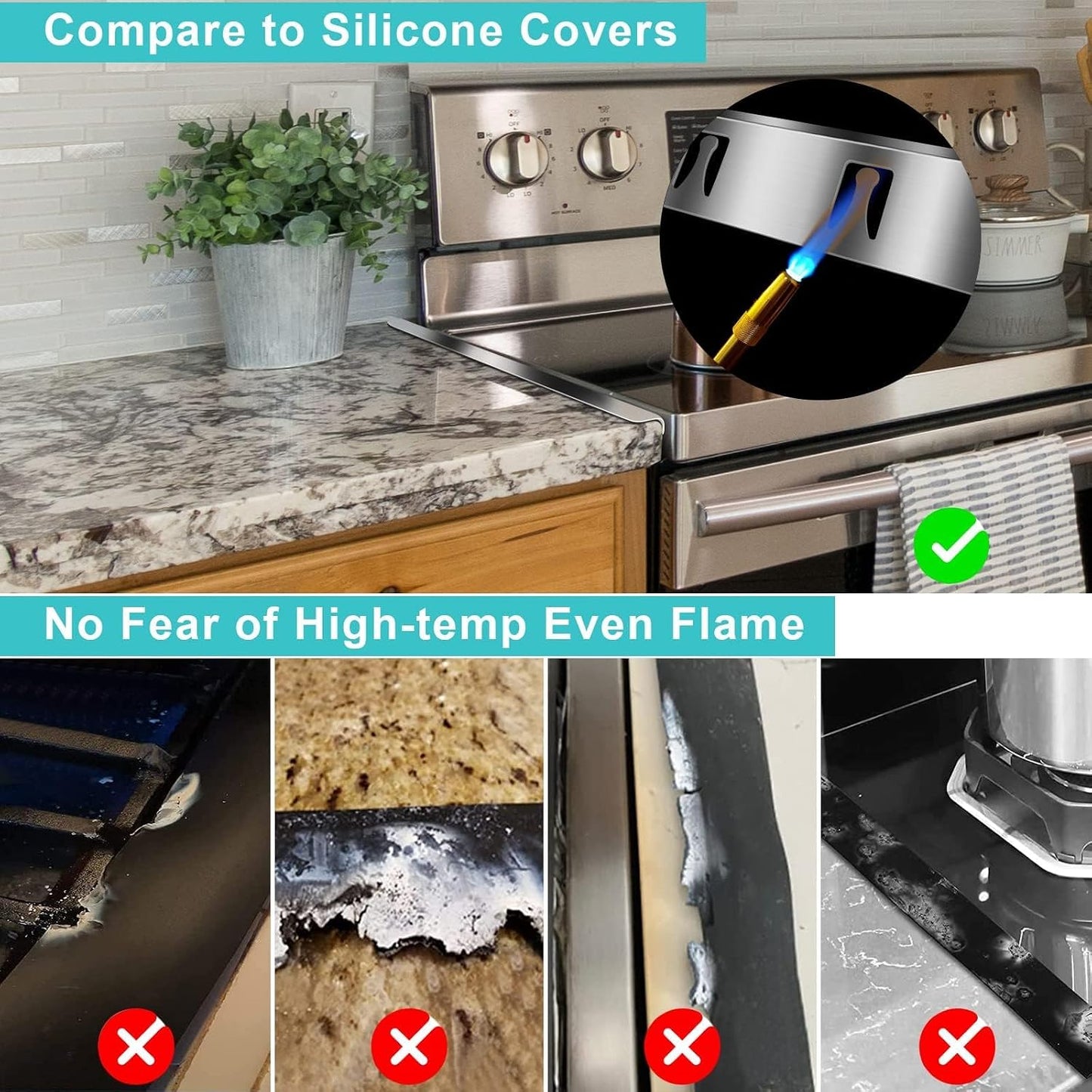 Stove Cover, Stove Guard, Stainless Steel Stove Gap Covers, Heat Resistant & Easy to Clean Stove Counter Gap Cover, Kitchen Stove Counter Gap Cover Eliminates Gap Between Counter & Appliances (2 pcs)