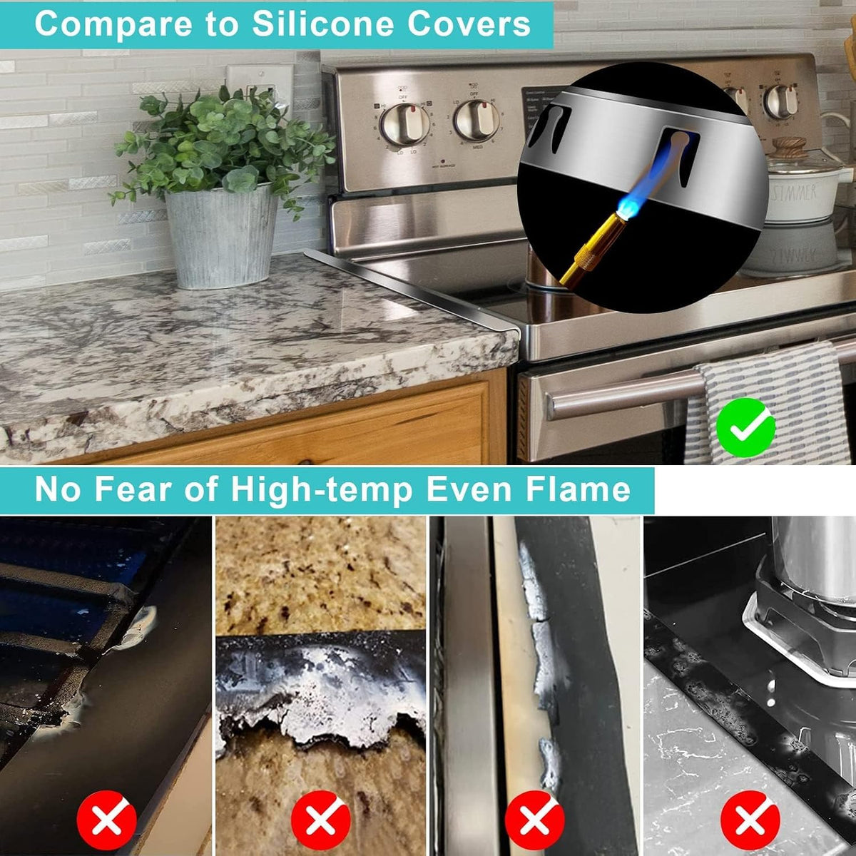 Stove Cover, Stove Guard, Stainless Steel Stove Gap Covers, Heat Resistant & Easy to Clean Stove Counter Gap Cover, Kitchen Stove Counter Gap Cover Eliminates Gap Between Counter & Appliances (2 pcs)