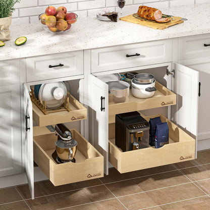 WelFurGeer Premium Birchwood Pull-Out Cabinet Drawers, 26" W x 21" D Pull Out Cabinet Organizer, Heavy-Duty Cabinet Organizer with Easy Installation, Space-Saving Pullout Drawer for Home & Kitchen