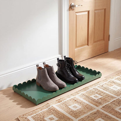 Sieral 34" x 14" x 2" Scalloped Large Metal Boot Tray, Heavy Duty Waterproof Iron Shoe Mat for Entryway Indoor/Outdoor, Multipurpose Shoe Tray for Boots, Plants, Front Door
