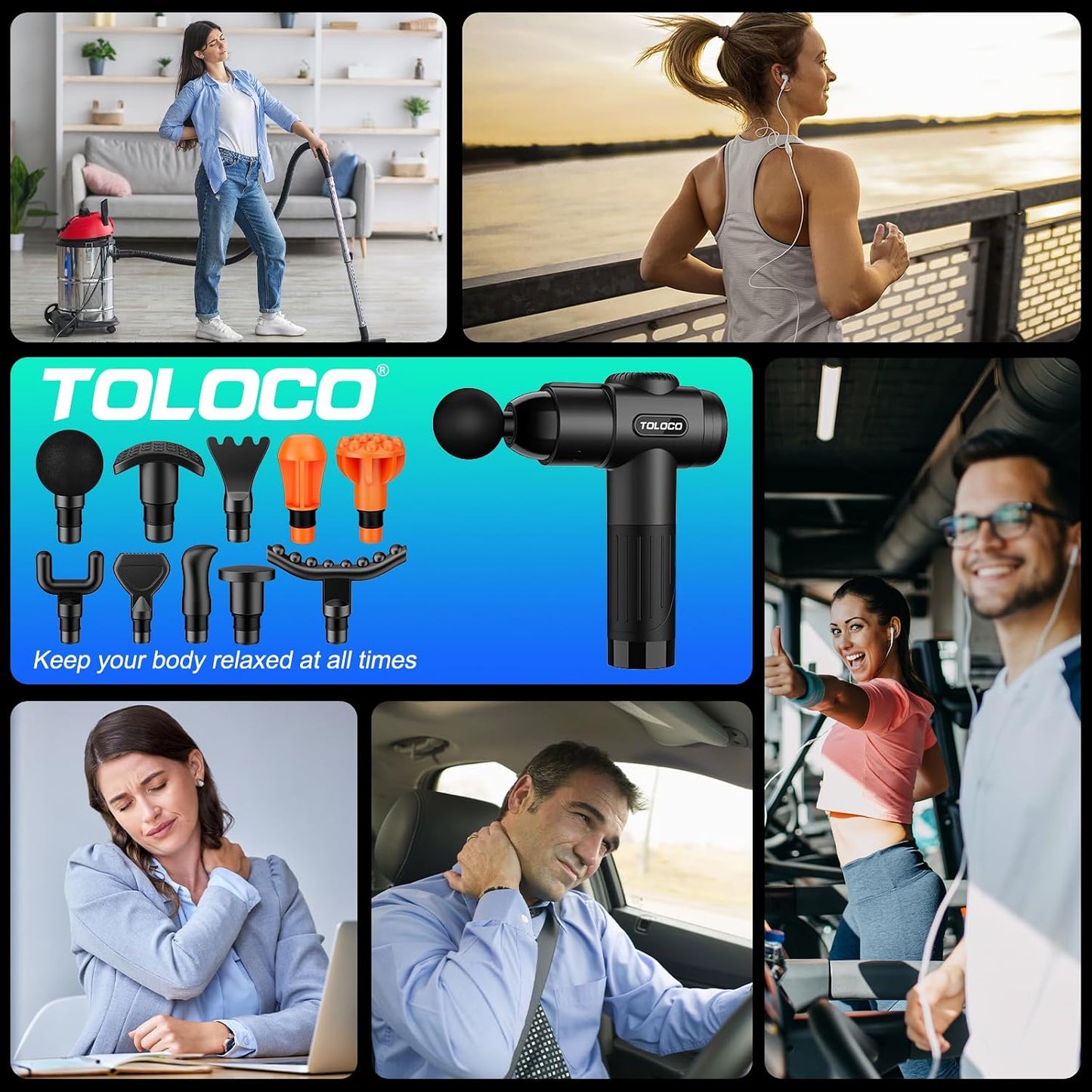 TOLOCO Massage Gun, Deep Tissue Back Massage for Athletes for Pain Relief, Percussion Massager with 10 Massages Heads & Silent Brushless Motor, Relaxation Gifts for Men Women, Black