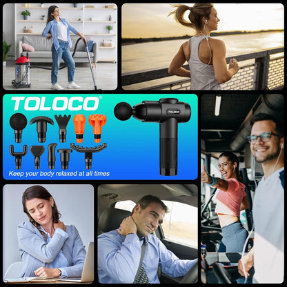 TOLOCO Massage Gun, Deep Tissue Back Massage for Athletes for Pain Relief, Percussion Massager with 10 Massages Heads & Silent Brushless Motor, Relaxation Gifts for Men Women, Black