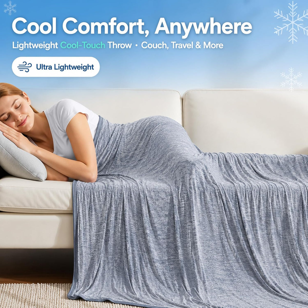 Cooling Blanket Queen Size for Hot Sleepers, Q-Max >0.4, 90 x 90 Inch, Grey