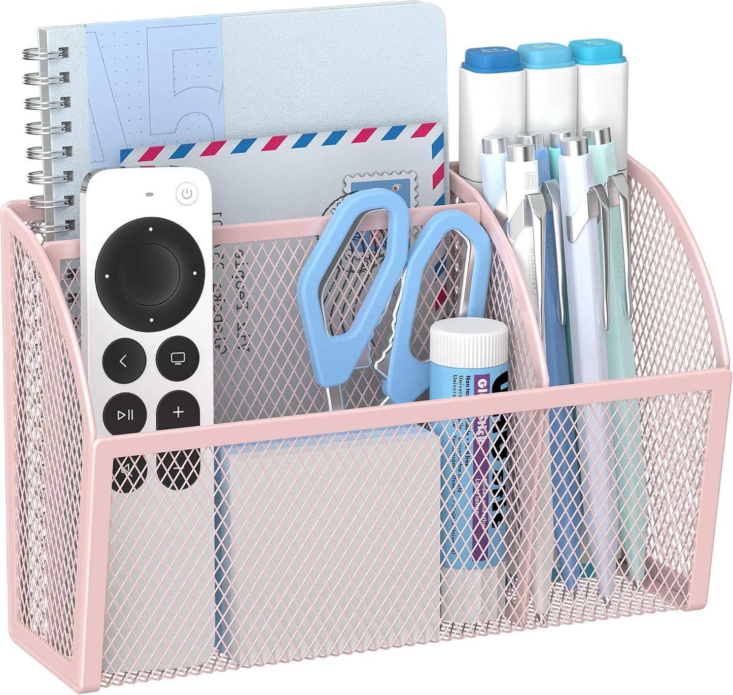 YINGHUA 3 Compartment Magnetic Metal Mesh Pen Holder, Black Desk Caddy | Perfect magnetic organizer for locker, whiteboard, refrigerator, or office. Easily holds pens and accessories