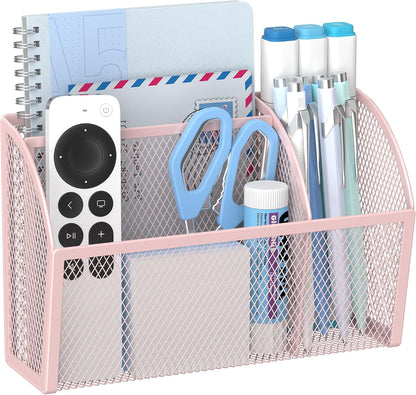 YINGHUA 3 Compartment Magnetic Metal Mesh Pen Holder, Black Desk Caddy | Perfect magnetic organizer for locker, whiteboard, refrigerator, or office. Easily holds pens and accessories
