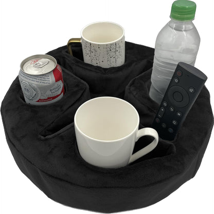 Xchouxer Couch and Bed Cup Holder Pillow, Sofa Organizer Caddy for Drinks, Remotes, Phones, Snacks (Beige)