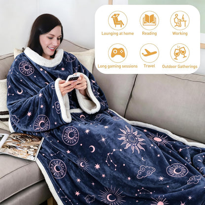 Catalonia Sherpa Wearable Blanket with Sleeves and Pocket for Adults