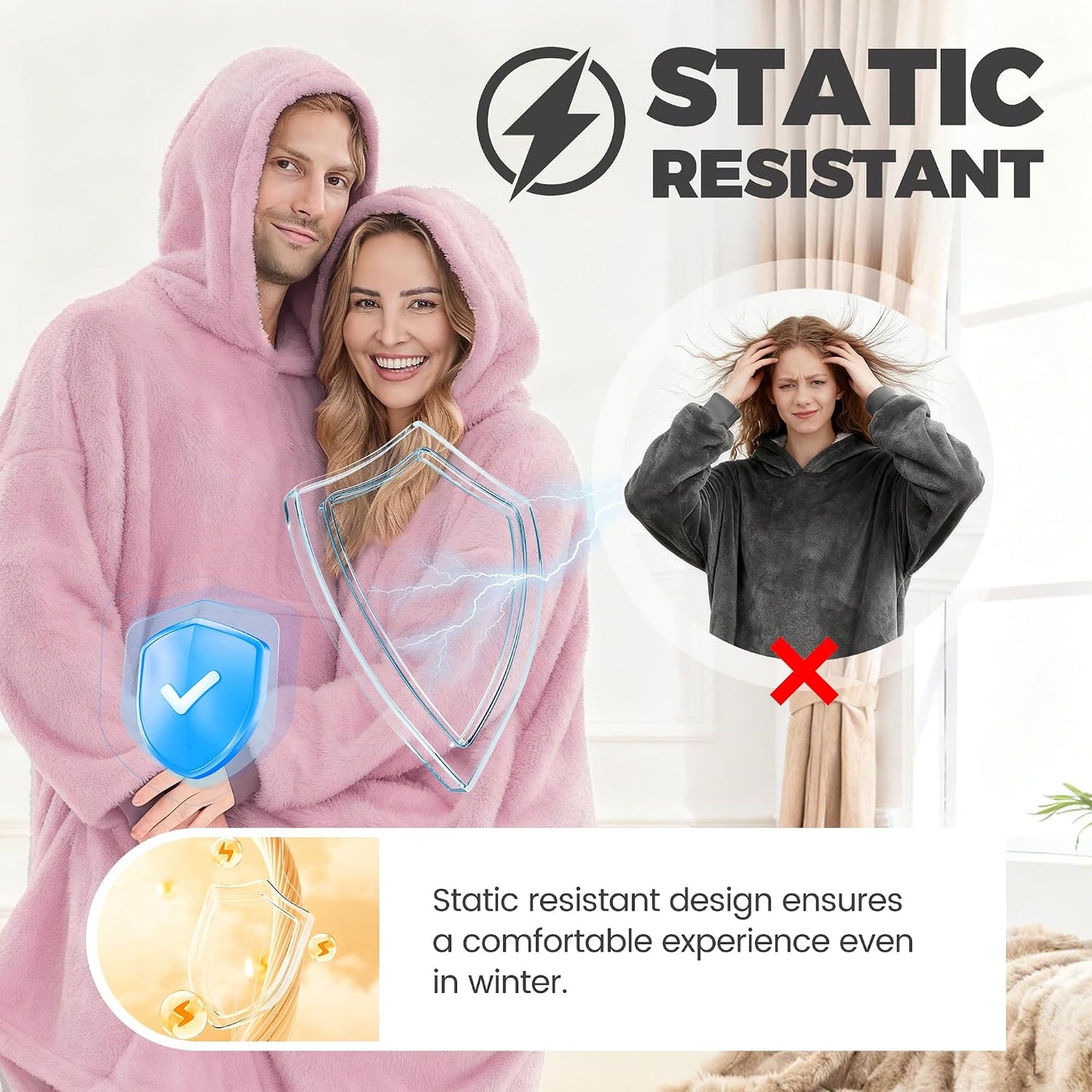 PJGGZ Wearable Blanket Hoodie for Women Men, Fleece Warm Comfy Hooded Sweatshirt with Pockets & Sleeves Cozy Gift for Adult