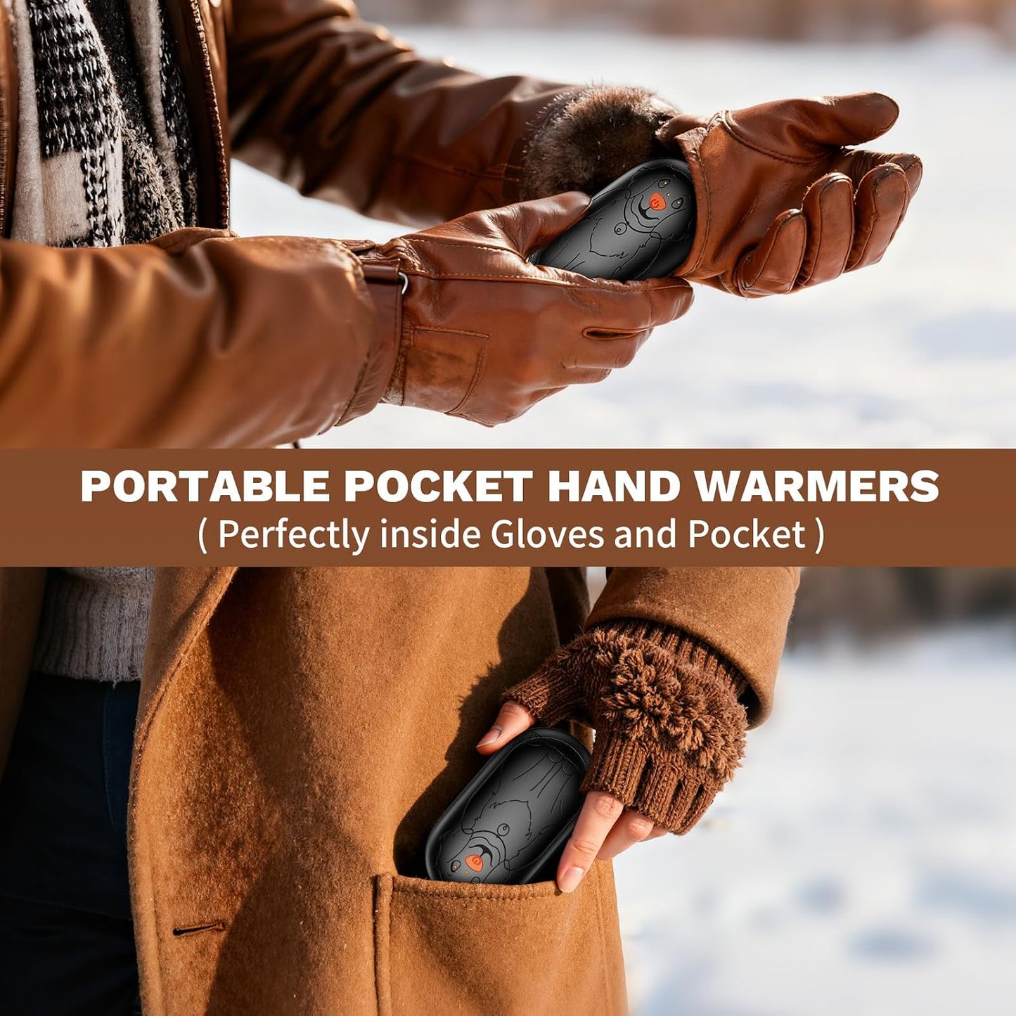Hand Warmers Rechargeable 2 Pack, Magnetic Electric Handwarmer, 3-Level Steady Temperature, Up to 24 Hours Heating for Christmas Birthday Gifts, Hunting Essentials