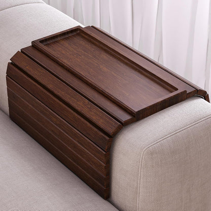 Bamboo Folding Sofa Arm Tray with Anti-Slip Pad (Natural) | Couch Armrest Tray,Foldable Build, Space-Saving Storage, No Assembly, easy to clean, universal arm fit,Gift box
