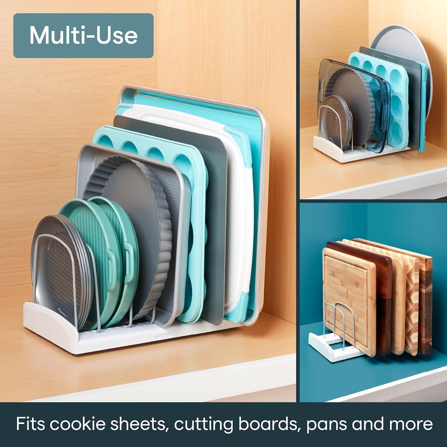 YouCopia StoreMore Bakeware Rack, Adjustable Dividers, Baking Pan Organizer