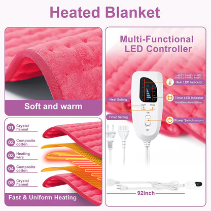 Heating Pad,Heated Blanket,Heating Pad for Back Neck,Grey,24x12 Inch | Electric Heating Pad,Dry/Moist Heat Heating Pads,Heating Pads for Shoulder,Abdomen,Heat Pad for Women Men,Birthday Gift