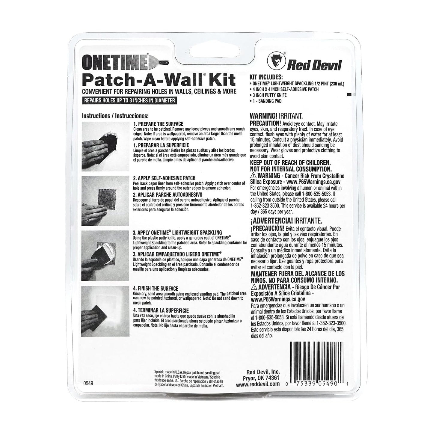 Red Devil 0542 ONETIME Lightweight Spackle Wall Repair, Spackling for Holes Drywall, 1/2 Pint, White, 8 Ounce, Made in USA