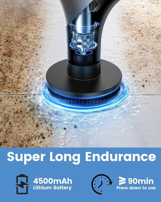 Electric Spin Scrubber, IPX7 Waterproof Shower Scrubber with 7 Brush Heads | 2.5N·m Torque Power Scrubber for Bathroom Grout Tile Bathtub Cleaning, Cordless with LED Display & Extendable Handle