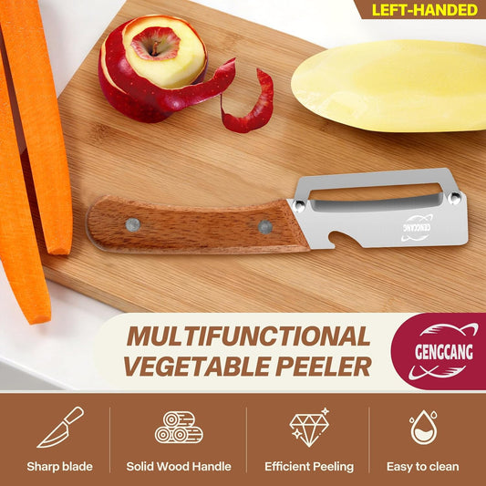 MultiFunctional Vegetable Peeler, Non-Slip Wooden Handle with Sharp Stainless Steel Blade, Built-in Bottle Opener - Perfect Kitchen Peeler For Veggie, Fruit, Potato, Carrot, Apple