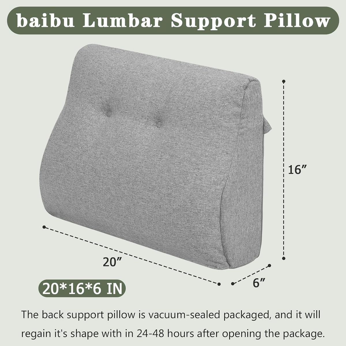 baibu Patented Dual-Layer Memory Foam Lumbar Pillow for Recliner, Brown
