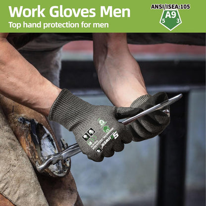 Schwer ProGuard High Level Cut Resistant Work Gloves for Extreme Protection, ANSI A9 Cut Gloves with Reinforced Thumb, Non Slip, Breathable, Durable, Touch-screen, Black 1 Pair（L 3326