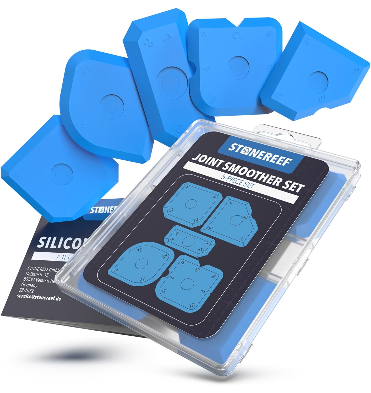 STONE REEF Silicone Caulking Tool Set – 5-in-1 Sealant Finishing Tool Kit | Caulk Remover, Grout Scraper & Applicator for Bathroom, Kitchen, Window, Sink, Tile & Joint | Professional Silicone Tools