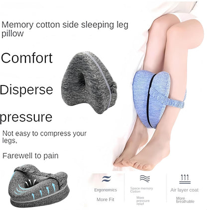 Memory Foam Knee Pillow for Side Sleepers,Hip & Spine Support,Grey | Ergonomic contour,adjustable elastic strap,breathable cover,durable memory foam,versatile for bed,sofa,office,travel