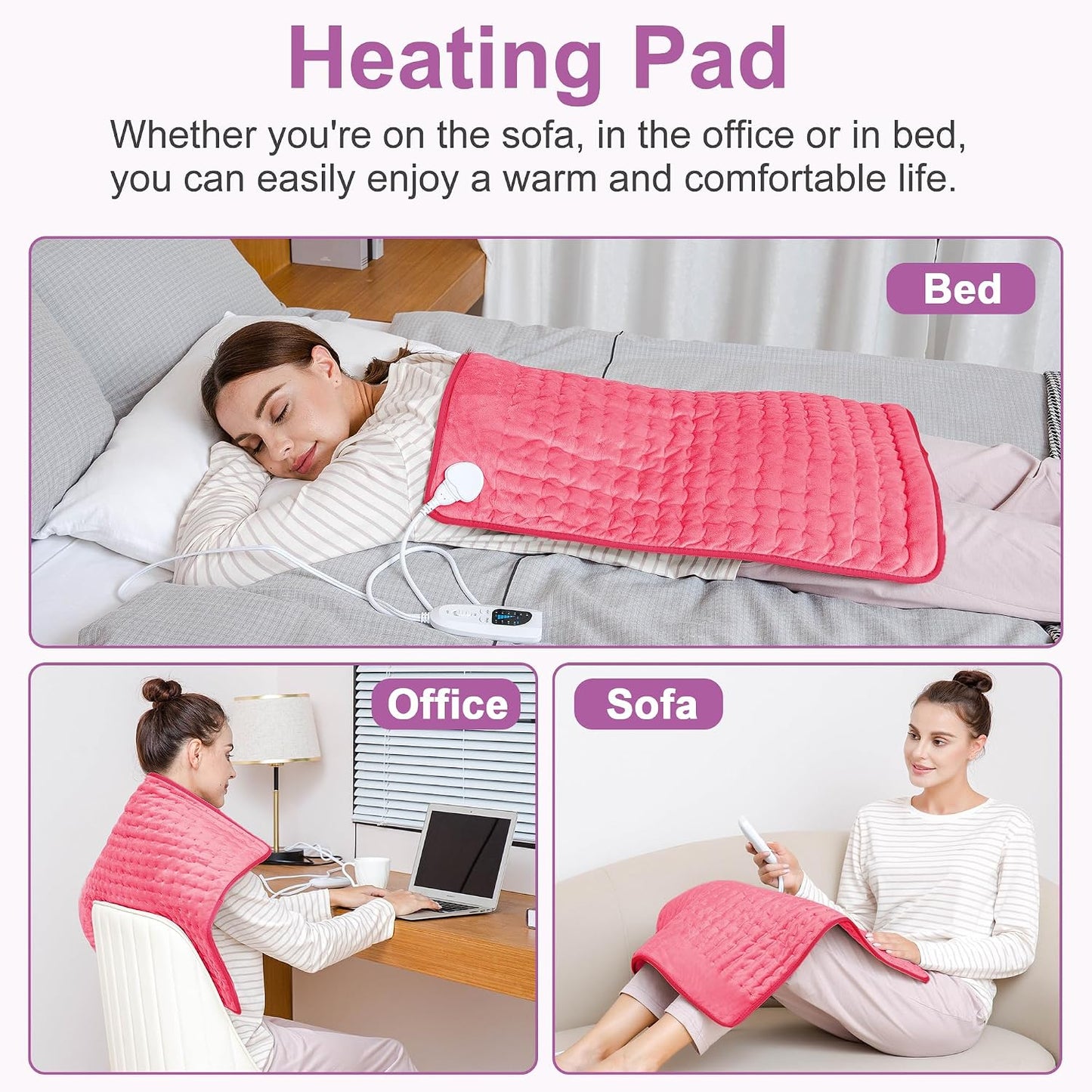 Heating Pad,Heated Blanket,Heating Pad for Back Neck,Grey,24x12 Inch | Electric Heating Pad,Dry/Moist Heat Heating Pads,Heating Pads for Shoulder,Abdomen,Heat Pad for Women Men,Birthday Gift