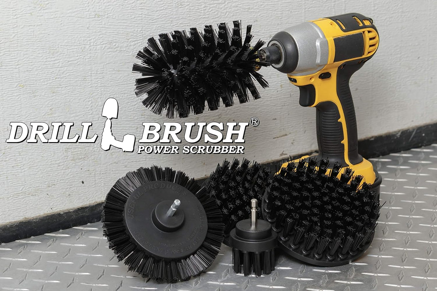 Grout Cleaner Kit - Bathroom Drill Brush Attachment Set - Shower Cleaner | Household Cleaning Supplies - Tub Scrubber - Toilet Brush - Spotless Tiles - Power Scrubbing Nylon Bristles
