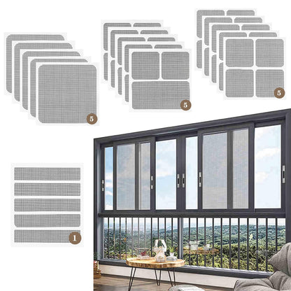 Black Window Screen Repair Kit, 16 Pcs 4 Sizes High-Strength Adhesive Fiberglass Screen Patches for Mesh Door and Window Repair (Black)