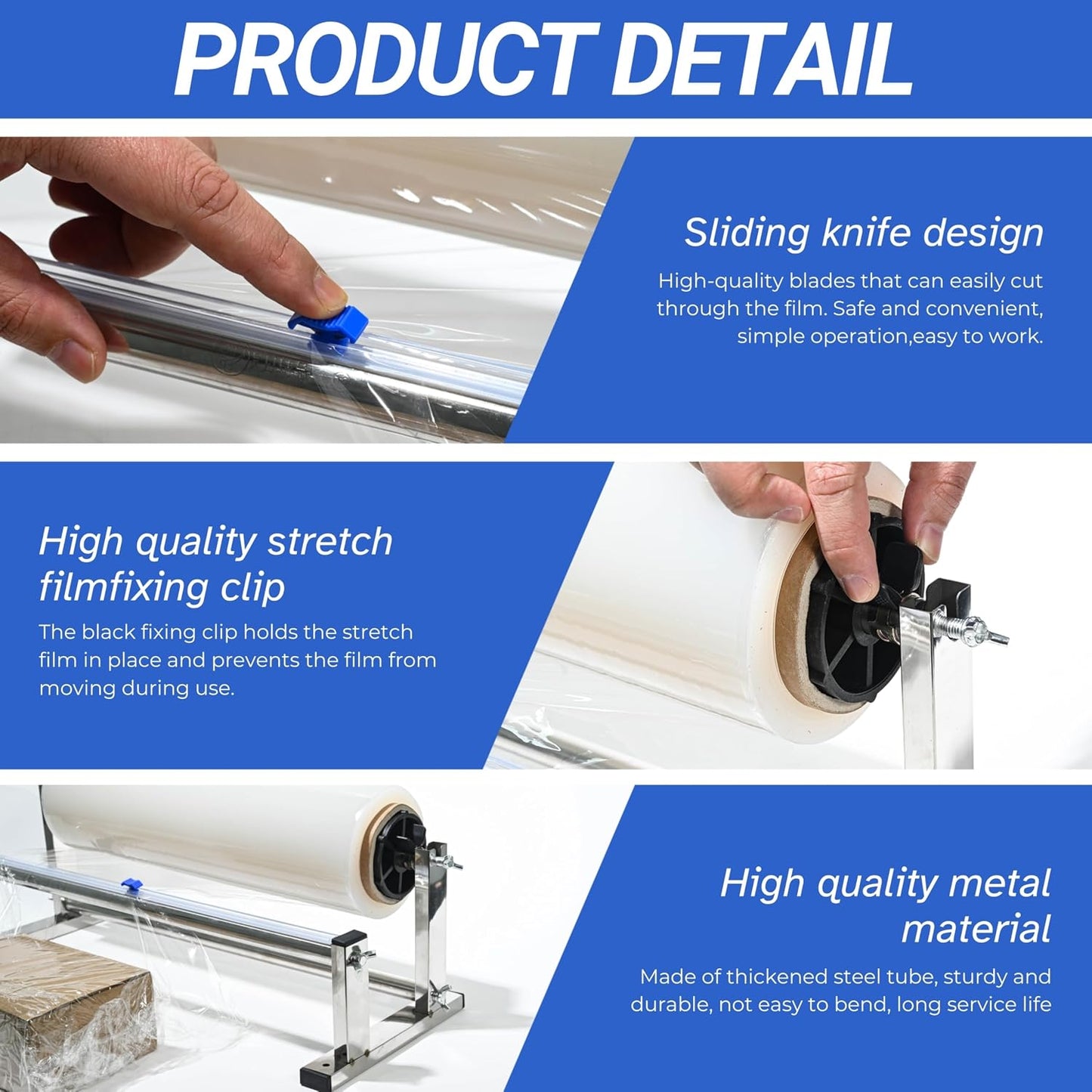 Plastic Wrap Dispenser with Cutter, 4.0-17 inch Stretch Wrap Dispenser, Manual Stretch Film Dispenser, Stainless Steel Plastic Wrap Dispener, Predrilled Holes for Table Wall Floor Mount