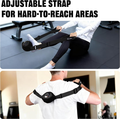 Vibrating Massage Ball for Muscle Recovery with SphereStrap – Target Hard-to-Reach Areas, Hands-Free Back Massage. 4 Speeds High Intensity Trigger Point Massage Ball.