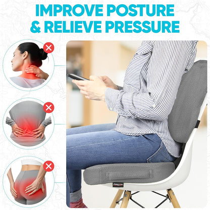 FORTEM Seat Cushion & Lumbar Support for Office Chair, Wheelchair, Car