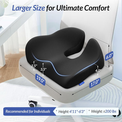 ZIKEE 6" Thickened Donut Pillow Seat Cushion for Hemorrhoid Pain Relief | Ergonomic Memory Foam Seat Cushion, Widened Cutout for Tailbone, Sciatica, Pressure Sores, Pregnancy, Postpartum Recovery