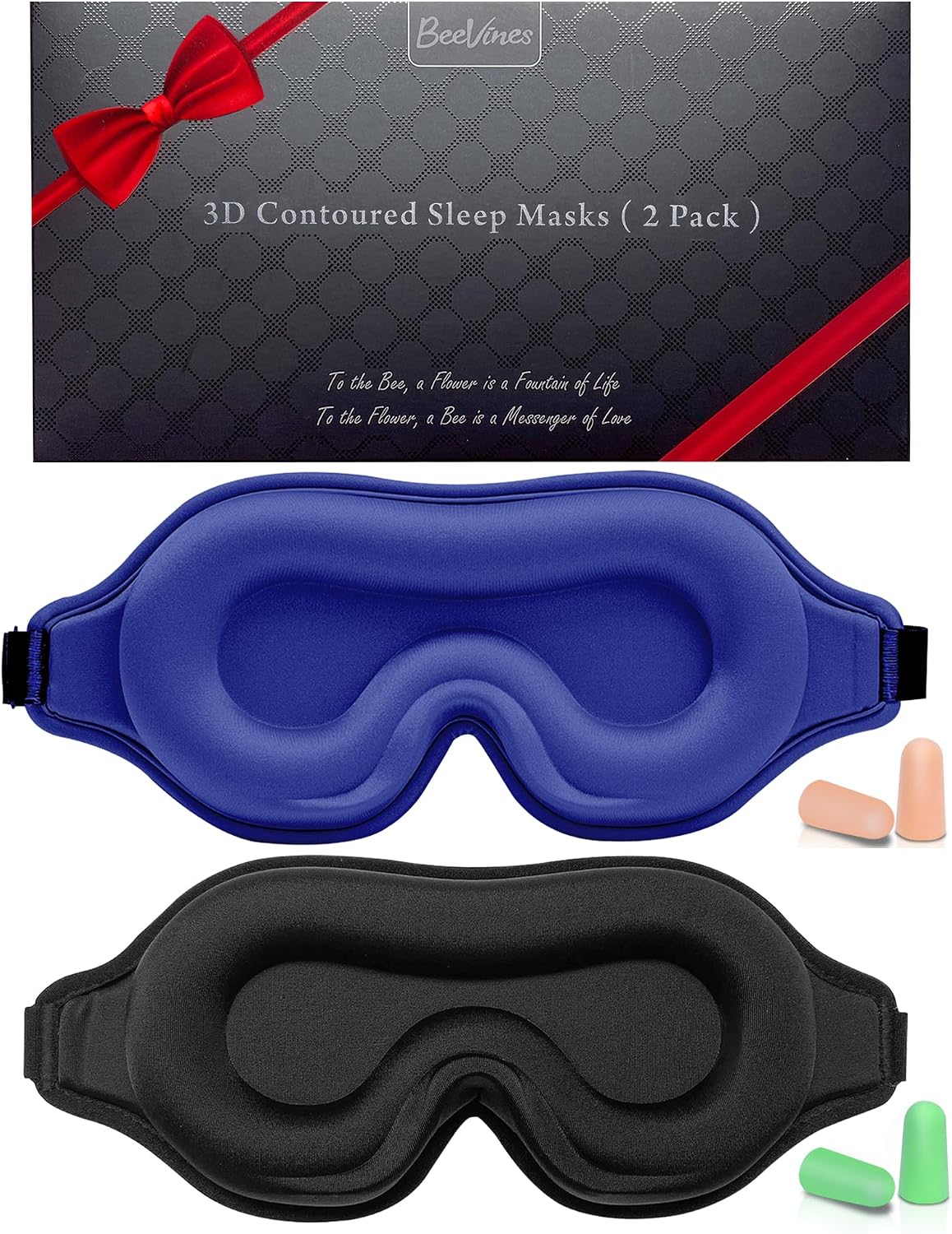 BeeVines Sleep Mask, 2 Pack 3D Contoured Sleeping Eye Masks for Lash Extensions, Night Molded Covers with Adjustable Strap, Memory Foam Eye Shade for Traveling Yoga Nap(Black & Grey)
