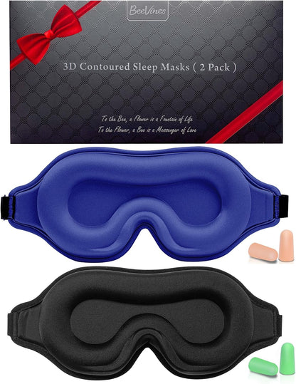 BeeVines Sleep Mask, 2 Pack 3D Contoured Sleeping Eye Masks for Lash Extensions, Night Molded Covers with Adjustable Strap, Memory Foam Eye Shade for Traveling Yoga Nap(Black & Grey)