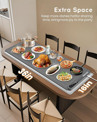 Warming Mat For Food Extra Large 36"x16" 580W Food Warming Mat Buffet Servers and Warmers,Chafing Dishes for Buffet 6 Temp 6 Hour,Roll Up Food Warmers for Parties Buffet Catering Gatherings