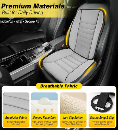 kingphenix Car Seat Cushion with Back Support Pillow, Memory Foam, Black | Memory Foam Car Cushion for Long Driving, Truck, Office Chair, Tailbone and Lower Back Support