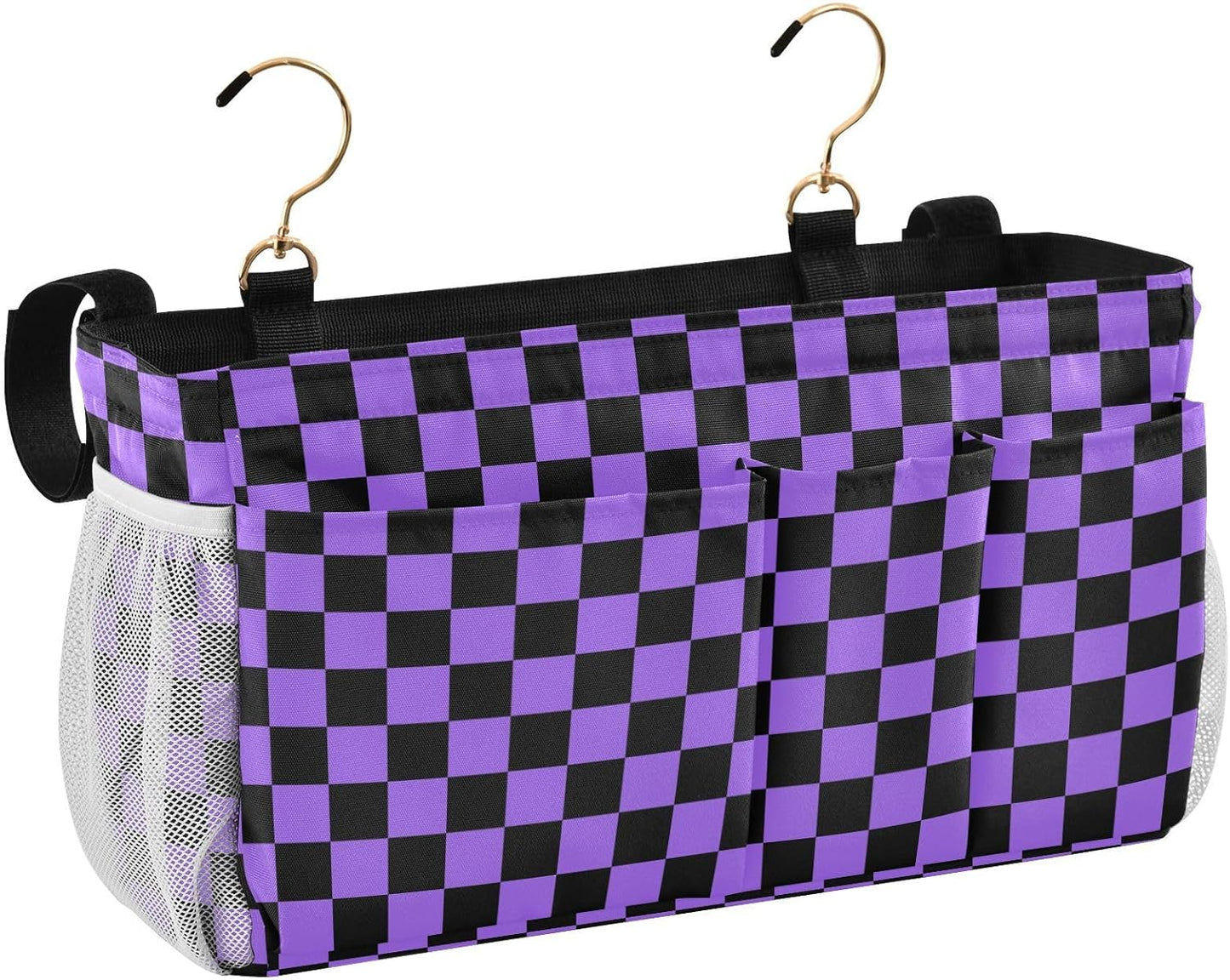 Black Bedside Caddy Storage Bag Bedside Organizer for Bed Rails College Dorm Room Organizer Caddy Hanging Shelf 6 Pockets with Hooks for Drinks Magazine Phone Holder
